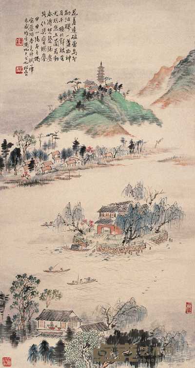 钱松嵒 蓉湖春色 轴 68×36cm
